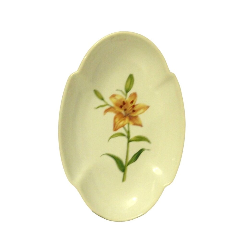 Martha Stewart Floral Ceramic Serving Dish w Day Lily Design Botanical Garden